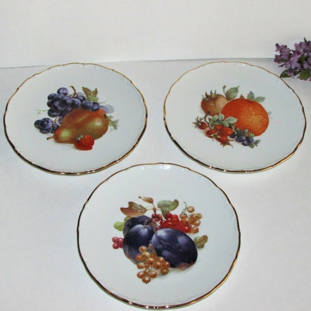 Vintage Cake Plates 3 Fruit Pattern SCHUMANN ARZBERG Bavaria Germany Cottagecore